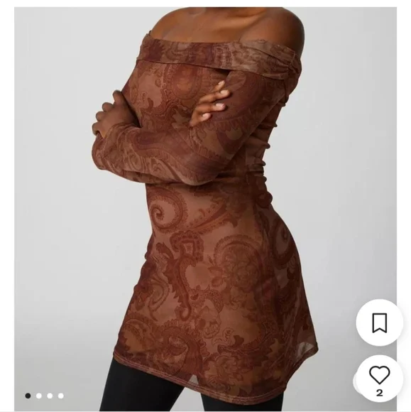NWT Urban Outfitters Paisley Mesh Off Shoulder Dress - Picture 4 of 12